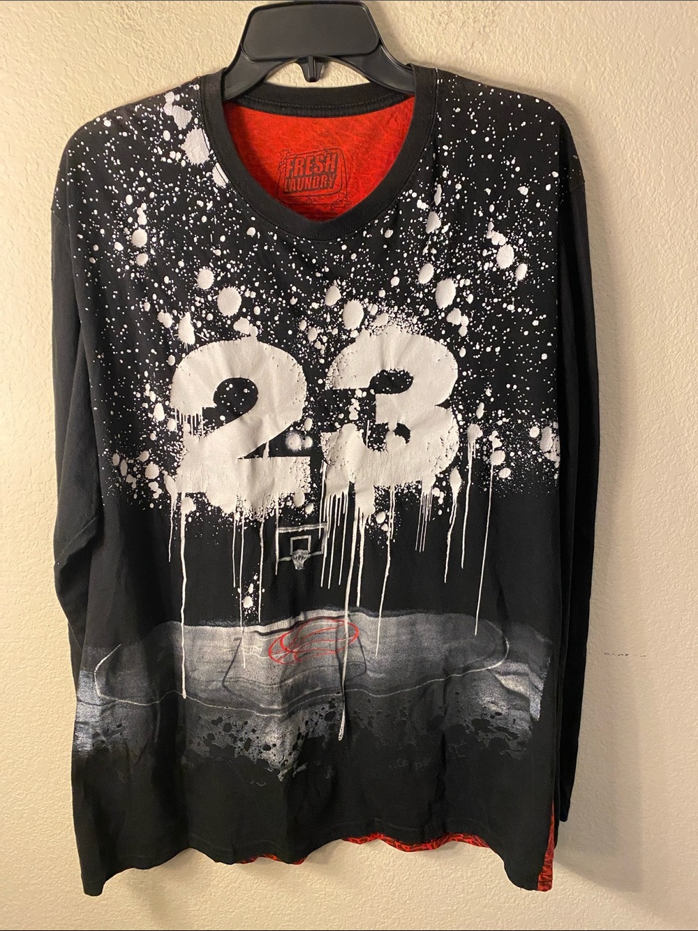 Fresh Laundry Men’s Black Long Sleeve Graphic Tee with White '23' Print